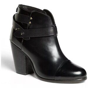 $500 RAG & BONE Harrow Ankle Boot BLOCK MOTO BIKER BLACK LEATHER 39.5 (DC9.5)